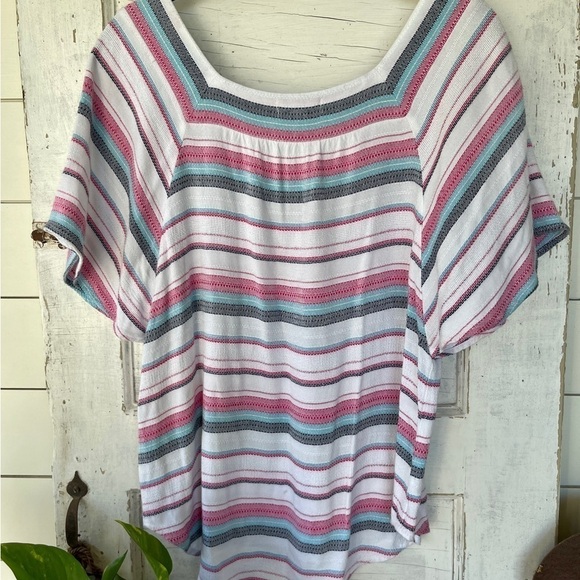 THML, WOMENS, MULTICOLOR, BOHO STYLE, STRIPE TOP.BRIGHTLY COLORED TASSELS.SIZE S - Picture 2 of 5